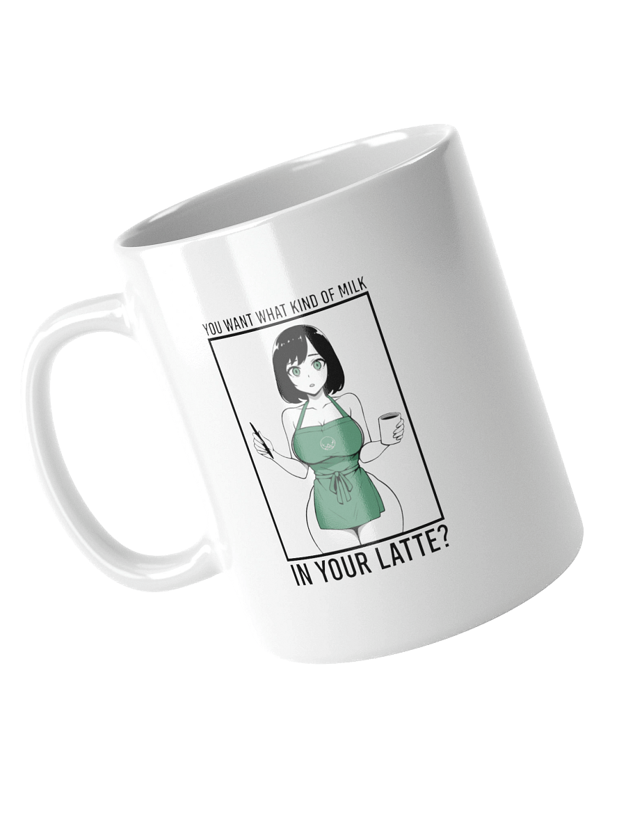 Latte Whisperer: Anime Barista Mug with Green Apron Charm, You Want What Kind Of Milk in Your Latte? product image (4)
