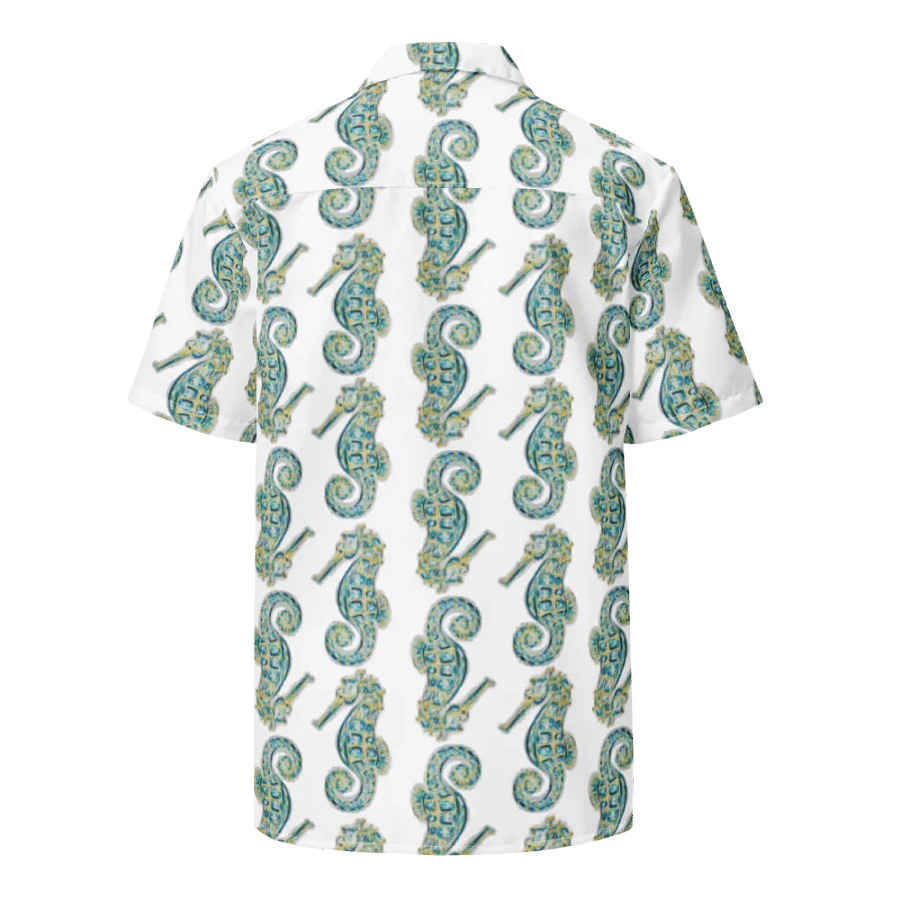 Men's | Ocean Majesty | Painted Seahorses on White | Hawaiian Shirt | Vibrant Coastal Style product image (2)