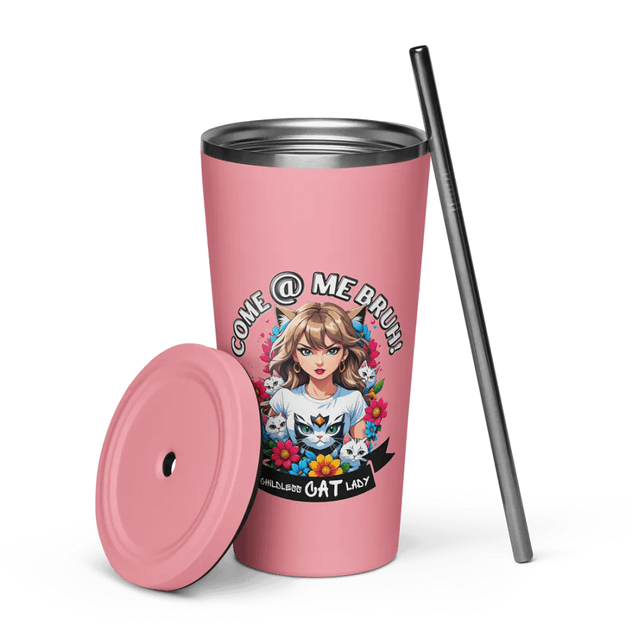 Childless Cat Lady 20 oz Tumbler Cup - Pink - Insulated Tumbler with a Straw product image (7)