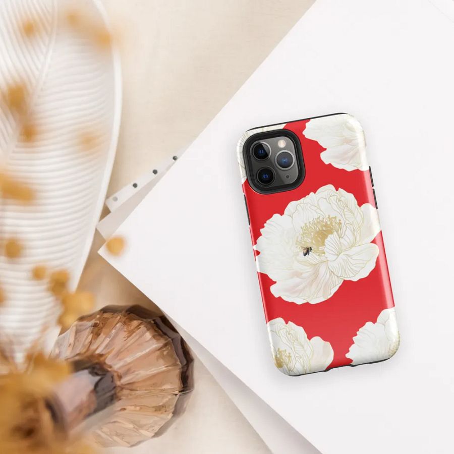 'Golden Blossoms' Red iPhone® Tough Case product image (5)