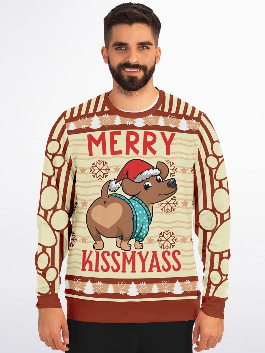 "Merry Kiss My A**" Christmas Sweater | Funny Dog Holiday Sweatshirt | Sassy Santa Puppy Party Outfit | Adult Humor Gift product image (5)