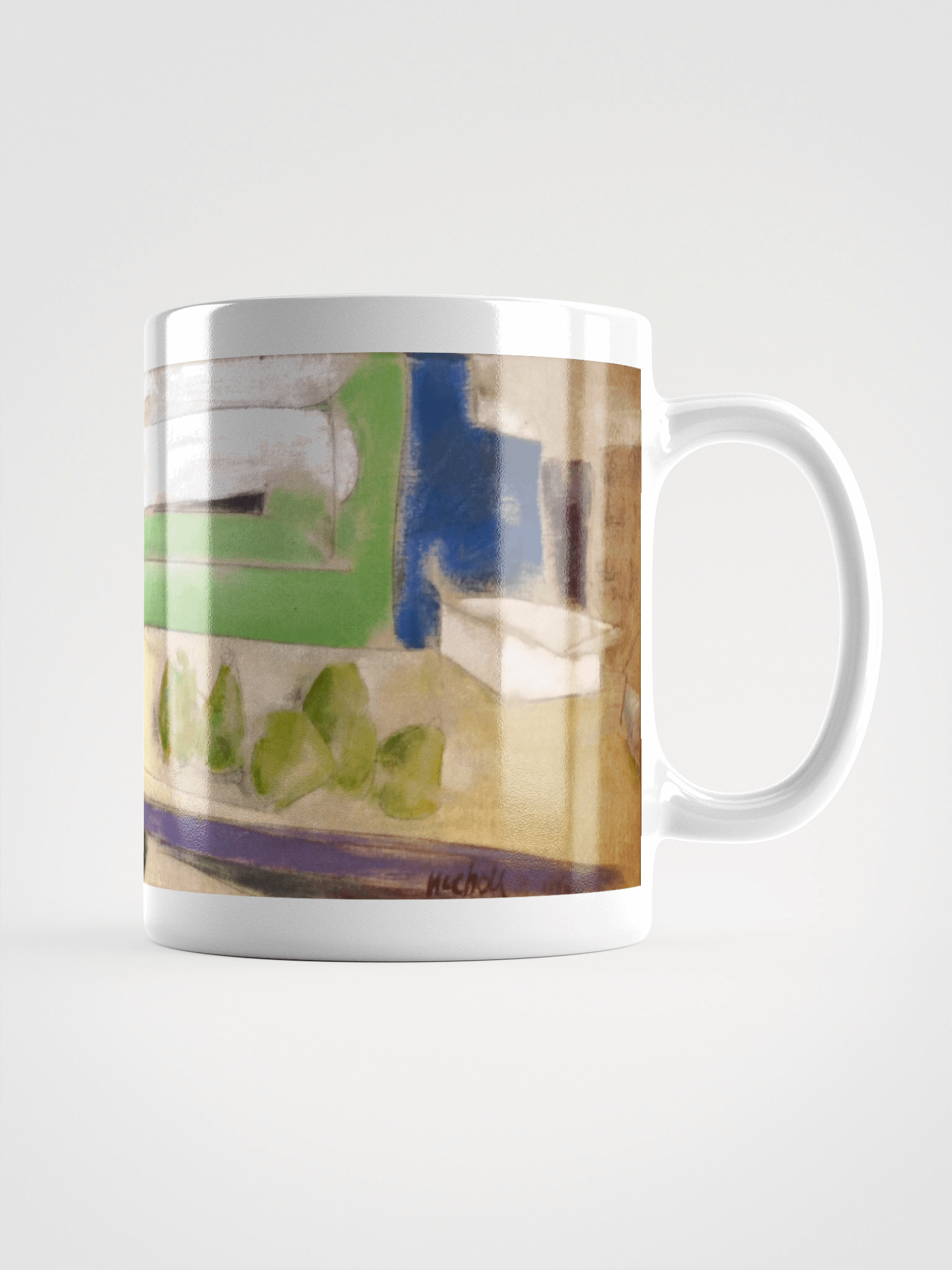 Twelve Pears on a Studio Bench (1986) on White Glossy Mug product image (1)