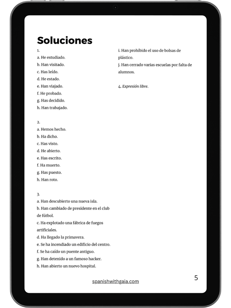 PDF PRETERITO PERFECTO + ejercicios y soluciones product image (2)