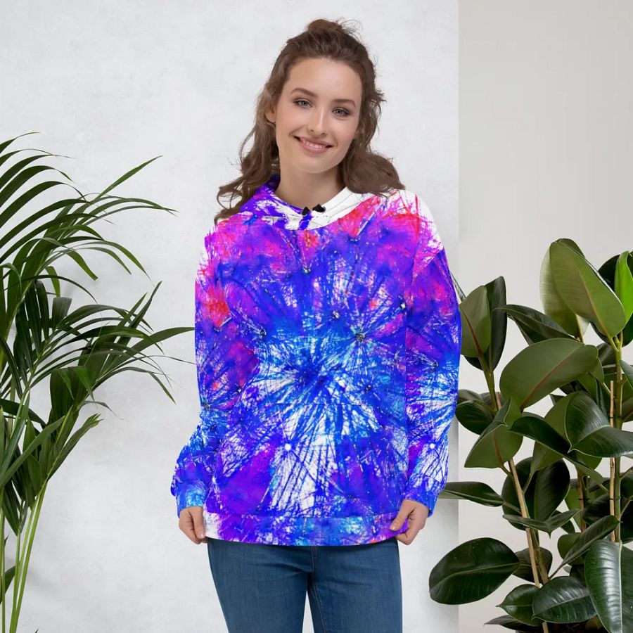 Abstract Bright Neon Dandelion Seeds Unisex Pull Over Hoodie product image (6)