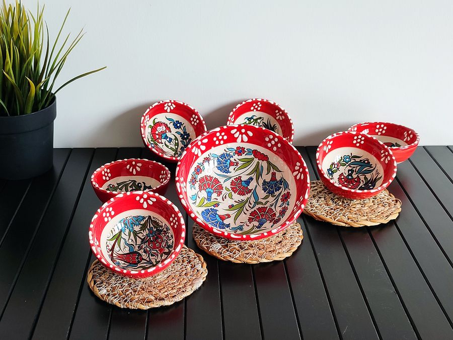 Ceramic snack bowl set, 7 pieces — handmade pottery, handmade ceramic, home decor, handmade gift, Turkish ceramic product image (8)