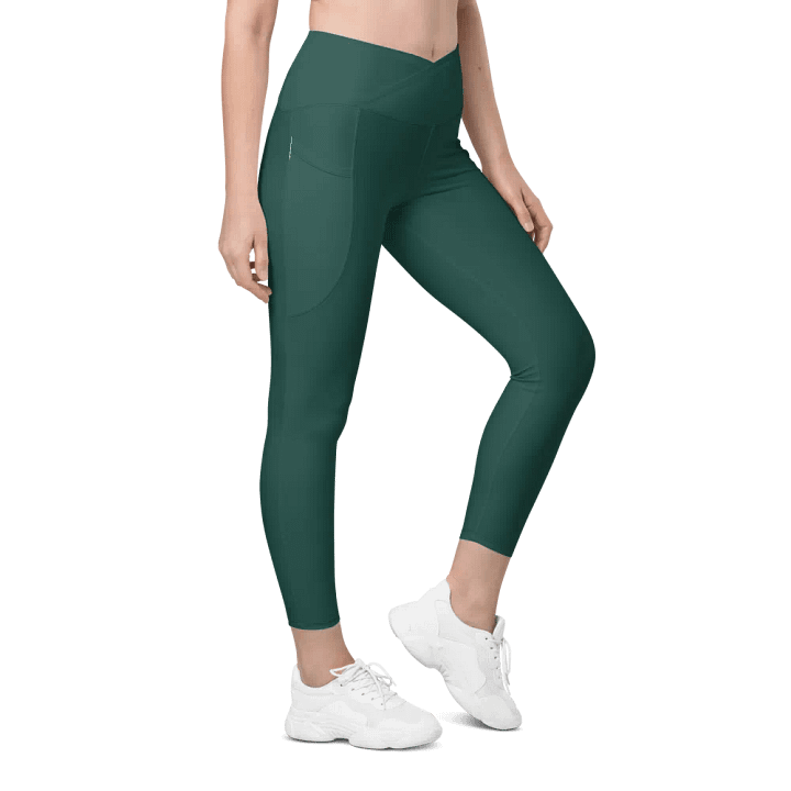 Plain Dark Green Soft Summer Women's High Waisted Premium Crossover Leggings with Pockets by Treasure Pie product image (1)