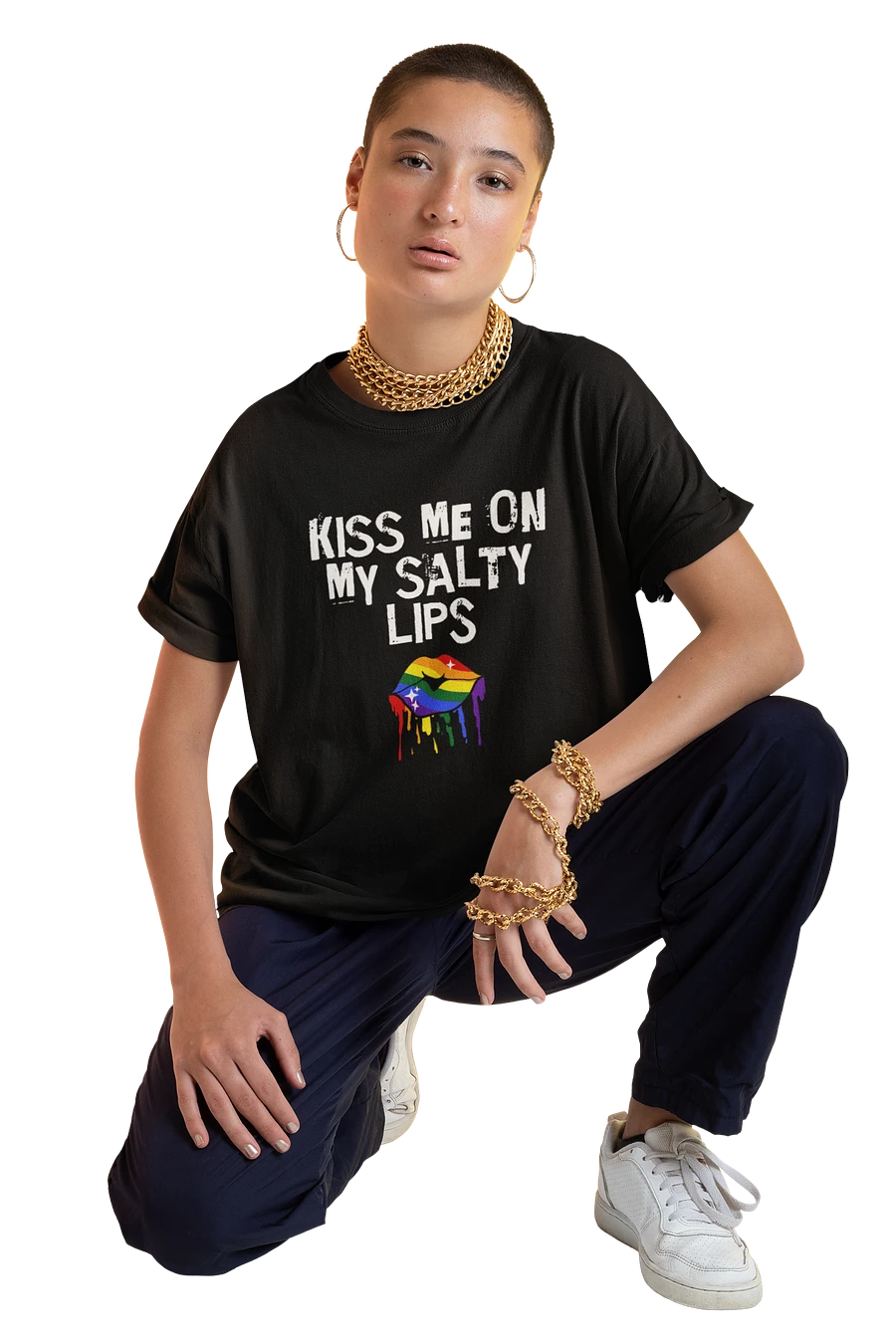 LGBTQ+ T-Shirt - Kiss Me On My Salty Lips - Rainbow (dark) product image (1)