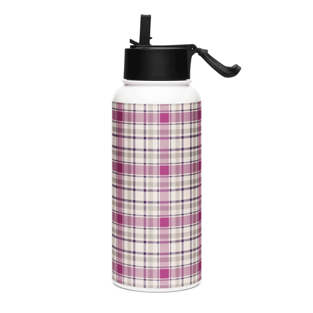 Magenta and Gray Plaid Water Bottle product image (2)