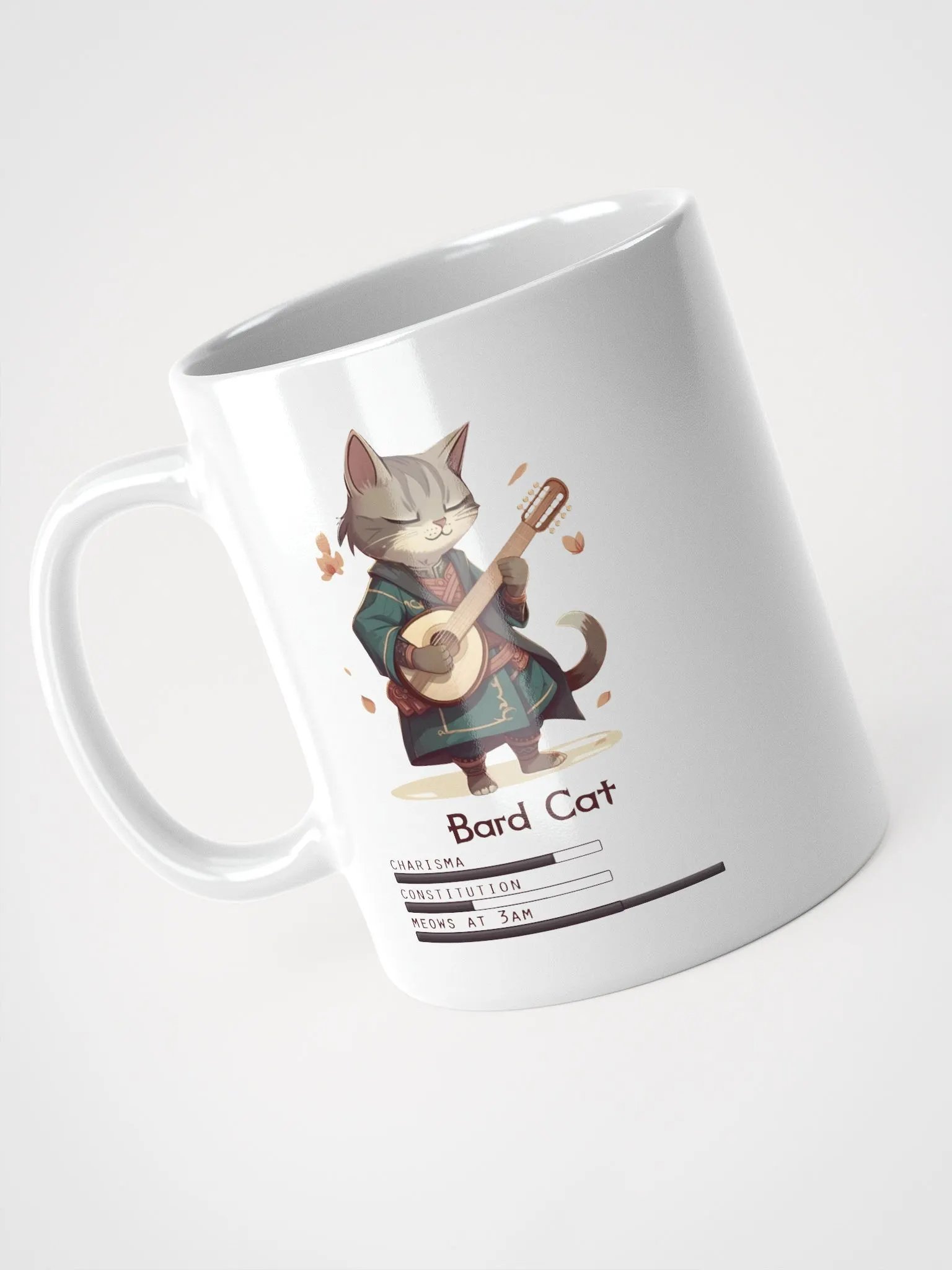 RPG Bard Cat white ceramic mug 11oz 15oz 20oz for gamers and cat lovers product image (8)