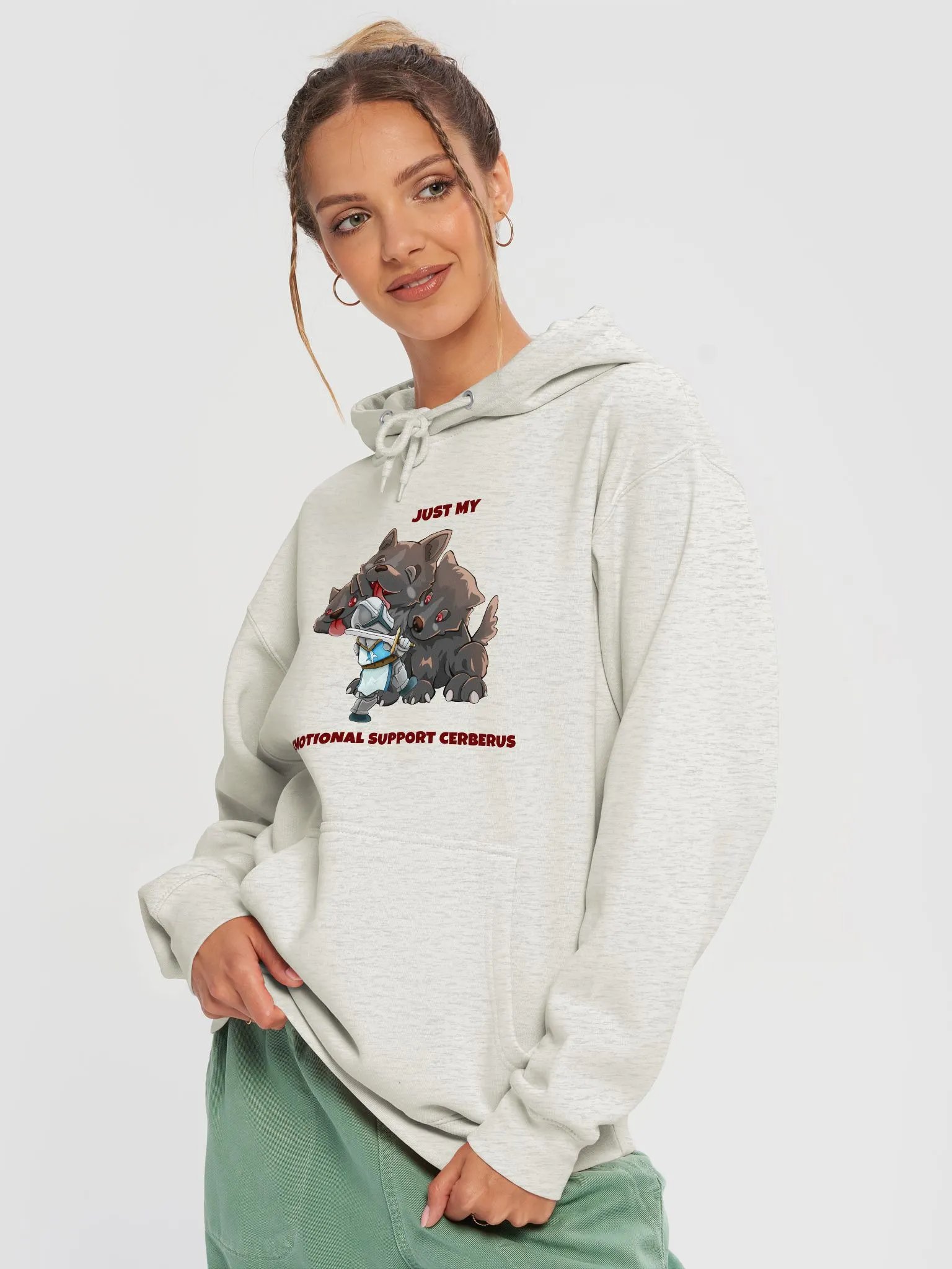 Emotional Support Cerberus & Knight medium-heavy fleece lined hoodie for gamers and pet lovers product image (8)