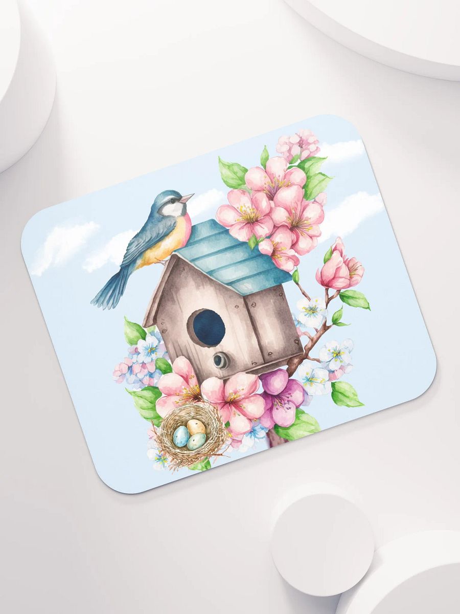Blue Bird in a Pink Dogwood Tree Mousepad product image (7)