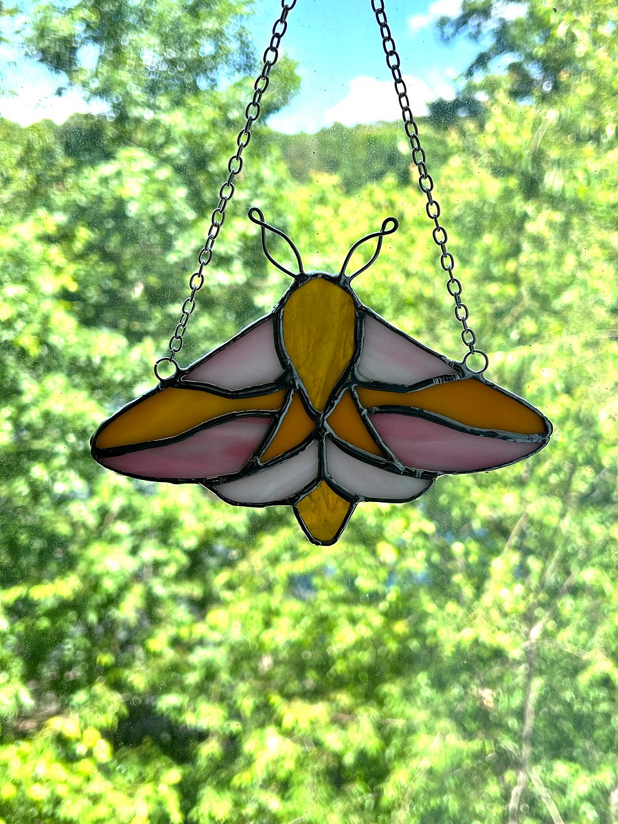 Rosy Maple Moth Stained Glass Suncatcher product image (2)