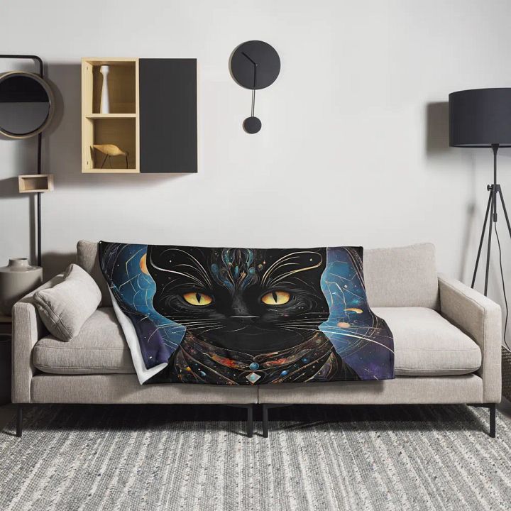 Cosmic Feline Dream Throw Blanket product image (1)