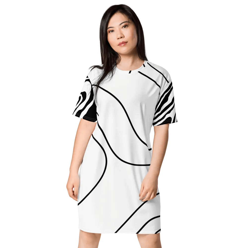 Black & White Abstract Lines Art T-Shirt Dress product image (1)