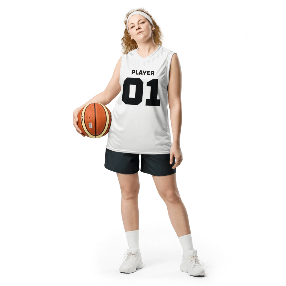 'Player 01' Unisex White Basketball Jersey product image (2)