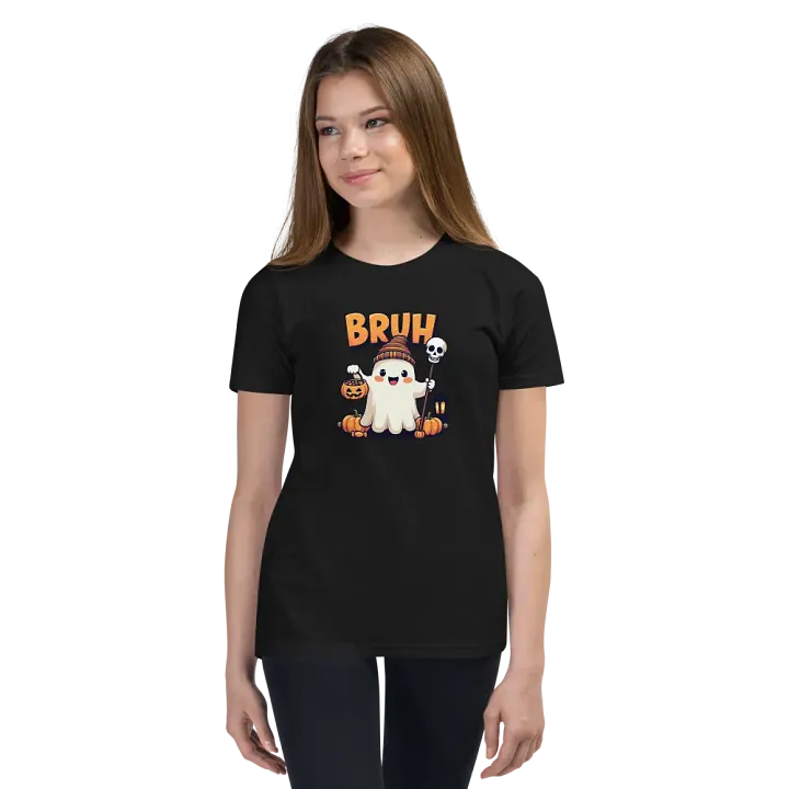 Spooky Ghost Bruh Halloween Youth T-Shirt product image (6)