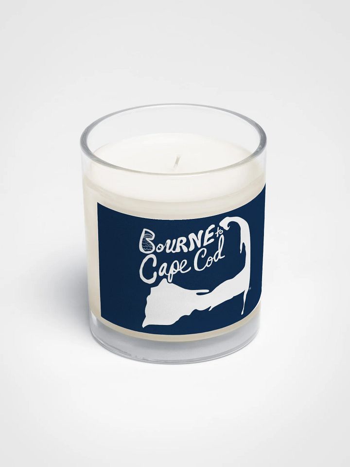 BOURNE to Cape Cod™ | Beach Vibes Candle | Unscented Soy Wax in Glass Jar | White Logo on Navy Blue product image (2)