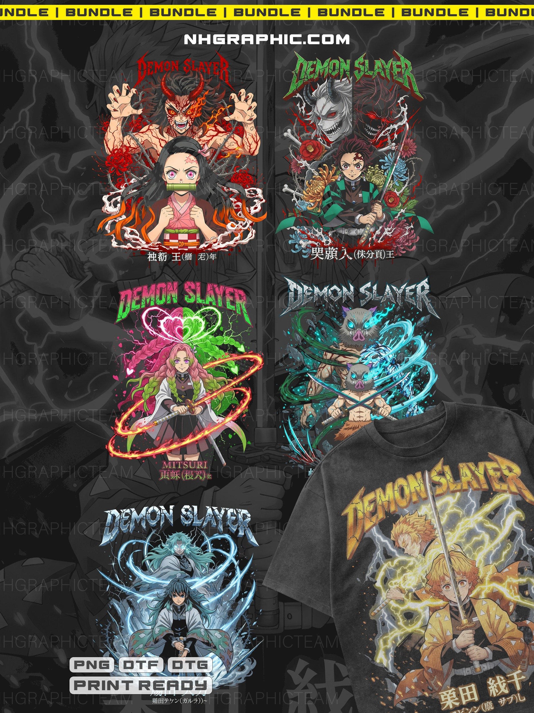 BUNDLE of 6 Demon slayer | Kimetsu no Yaiba t-shirt PNG designs product image (1)