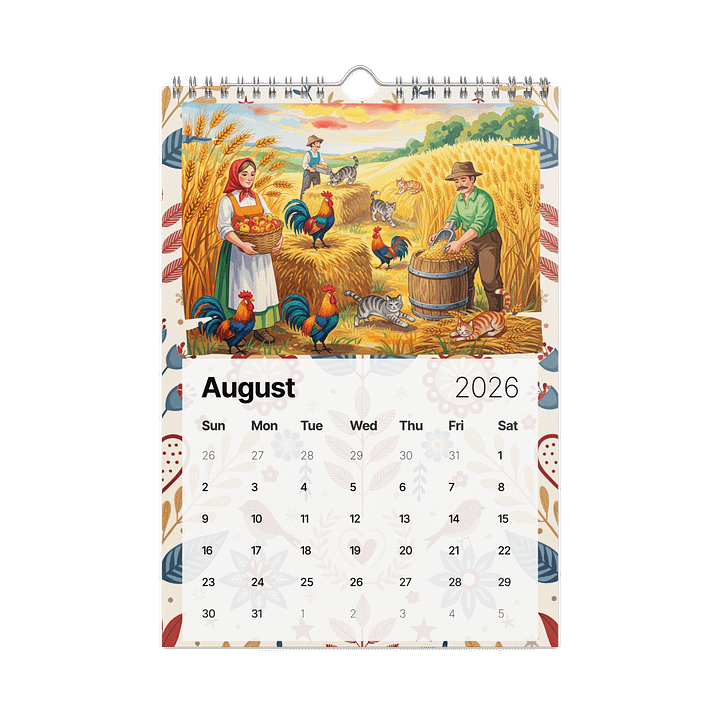 Folk Art Wall Calendar 2026 – Whimsical Seasons in Hand-Painted Style product image (2)