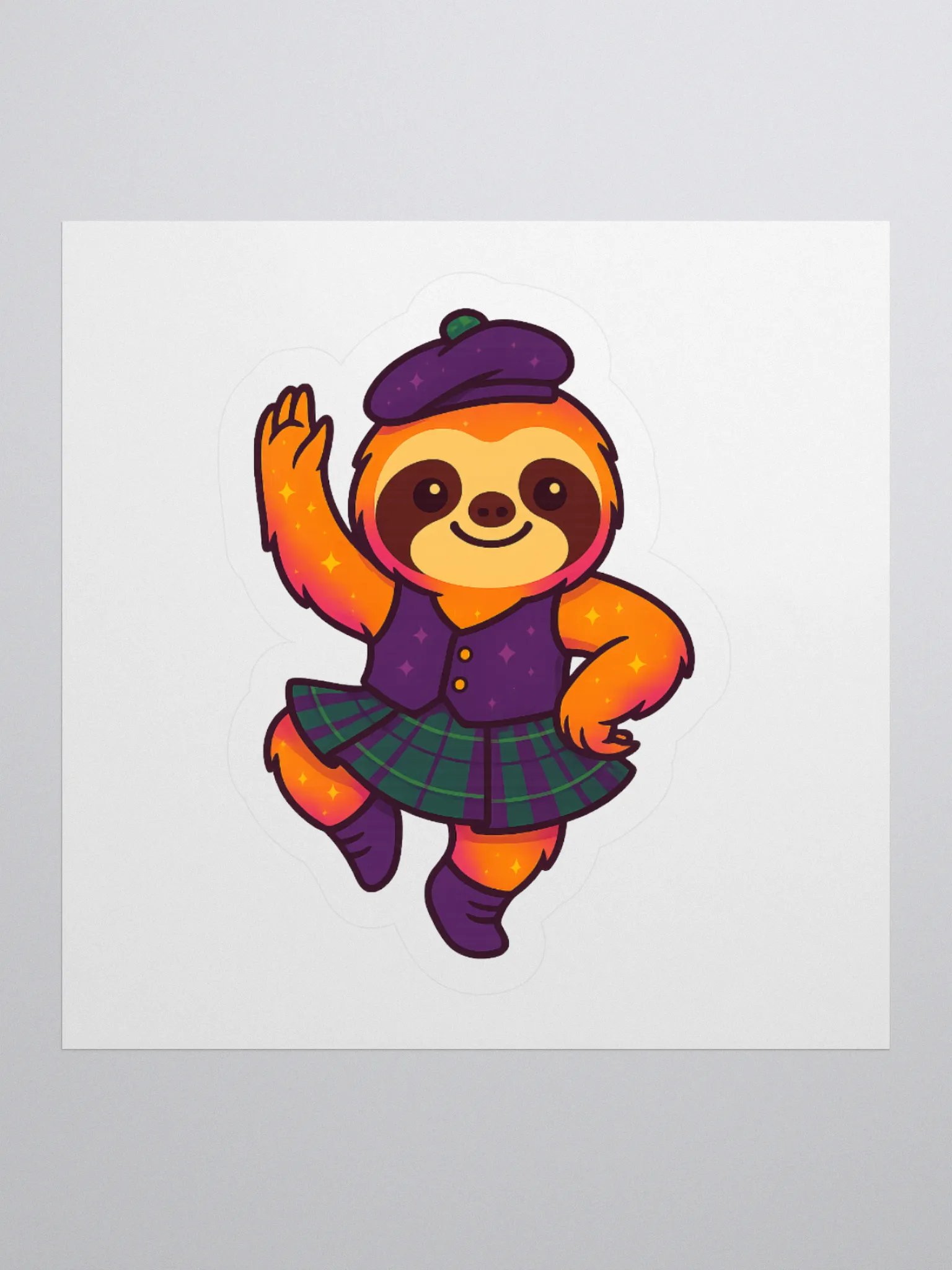Highland Dance Sloth Sticker – Cute Scottish Sloth in Tartan for Dancers, Teachers, and Sparkly Sticker Fans product image (1)