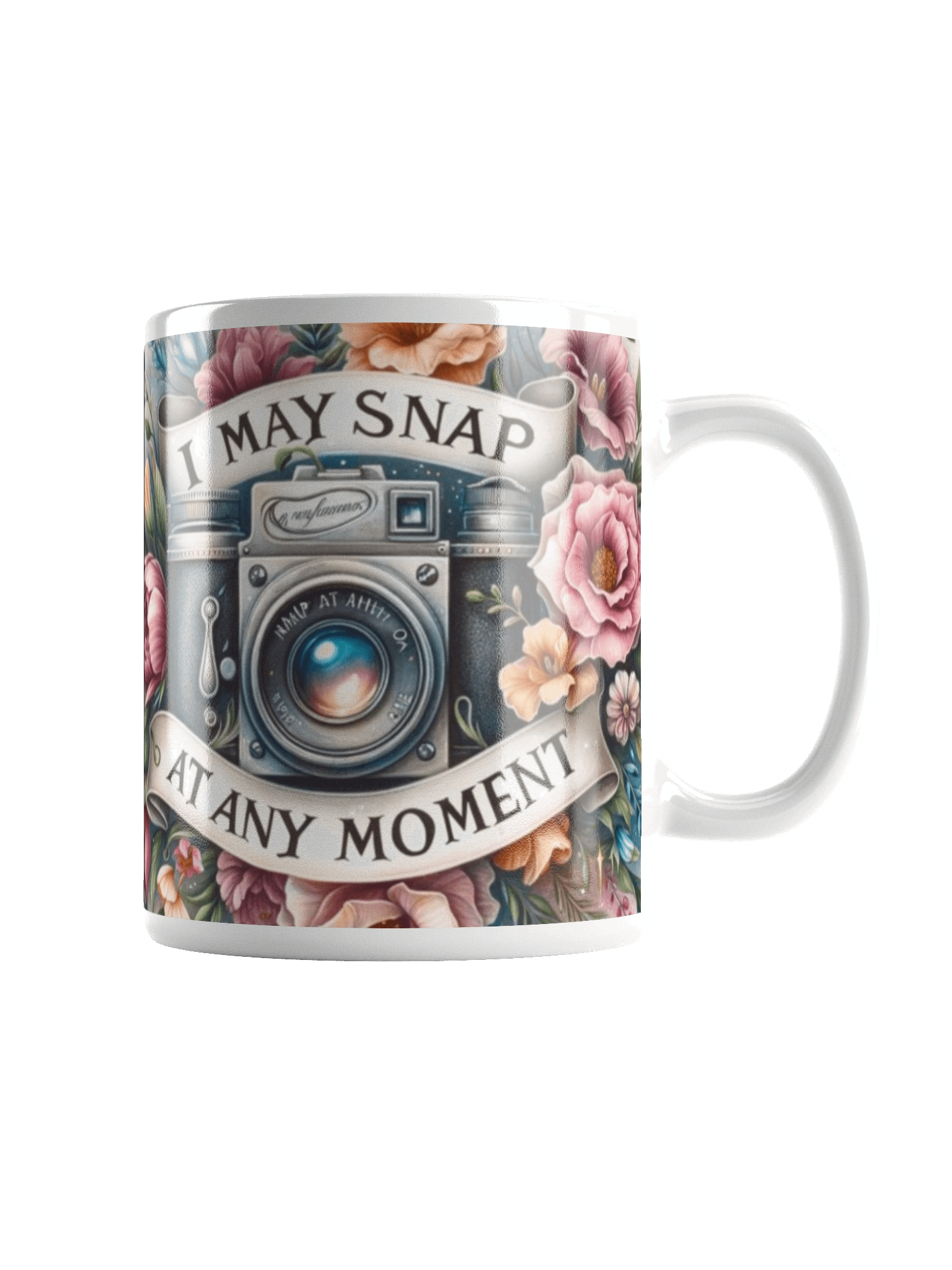 Vintage Camera Floral White Glossy Mug product image (2)