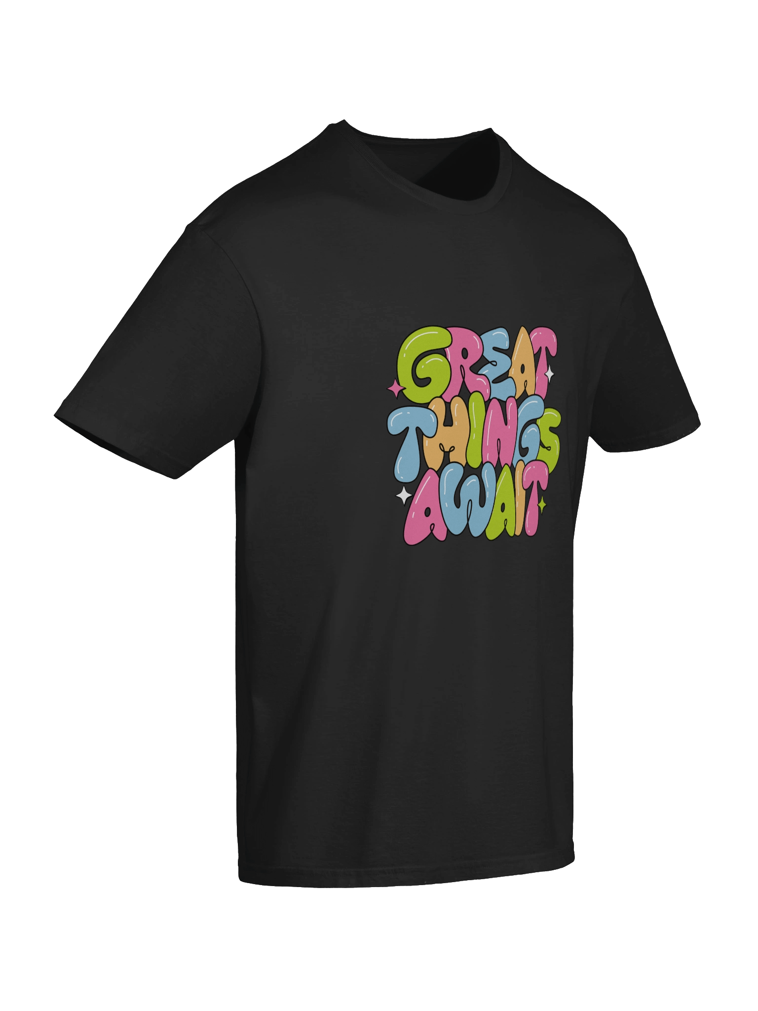 Colorful "Great Things Await" Bubble Text T-Shirt product image (37)