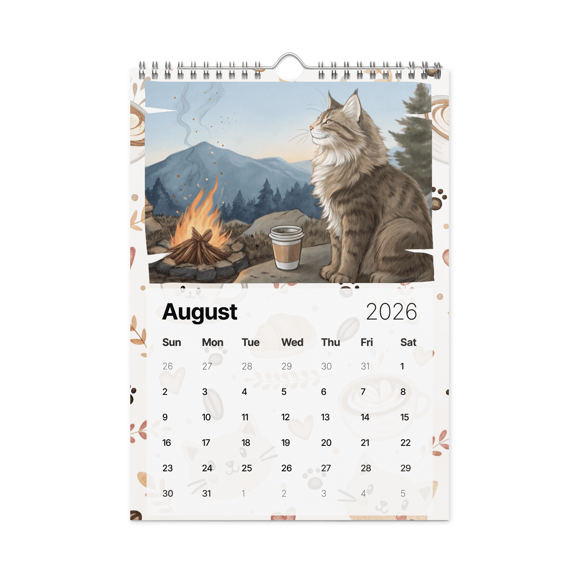 Coffee with Cats Wall Calendar 2026 – Cozy Watercolor Scenes of Cats, Coffee & Comfort product image (2)