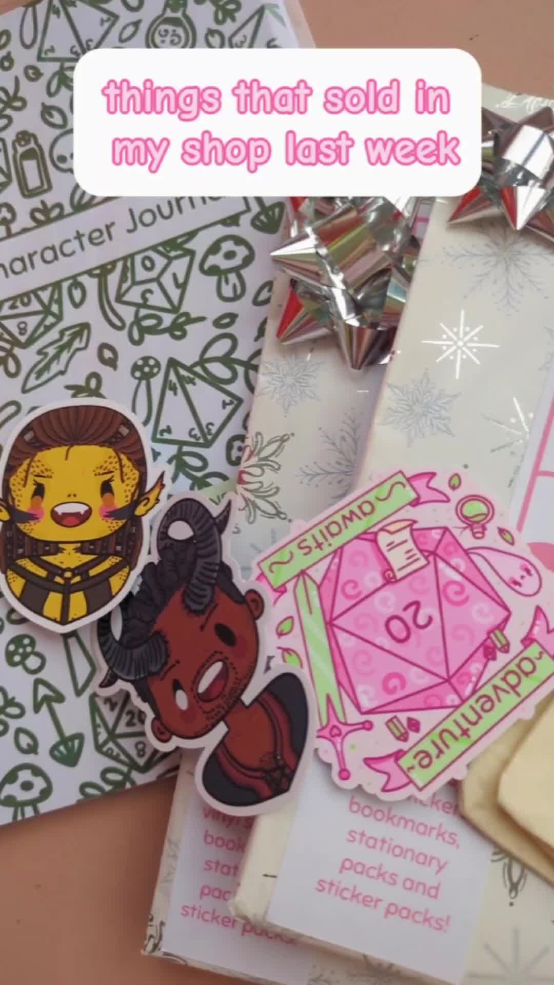 things that sold in my shop last week 🩷🐸🌷 #fyp #foryoupage #packingorders #shopsale #smallbusiness #artbusiness #stationery #bg3 #dnd #kawaii #stickers  #CapCut 