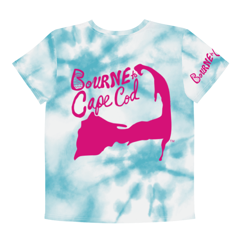 🦩YOUTH | Girls’ | BOURNE to Cape Cod™ | Logo Tee – All-Over Print | BRN.2C.C.™ | Coastal Cutie Vibes💖 | Pink Logo on Blue Tie-Dye product image (2)