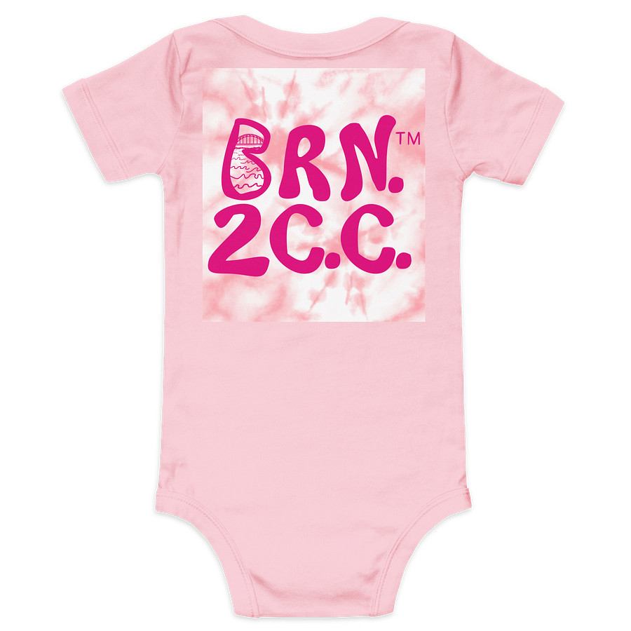 BOURNE to Cape Cod™ | Baby One-Piece with Snaps | BRN.2C.C.™ Logo Back | Ultra-Soft Cotton Bodysuit for Coastal Cuties | Vibrant Pink Logos on a Pink Tie-Dye Graphic product image (6)