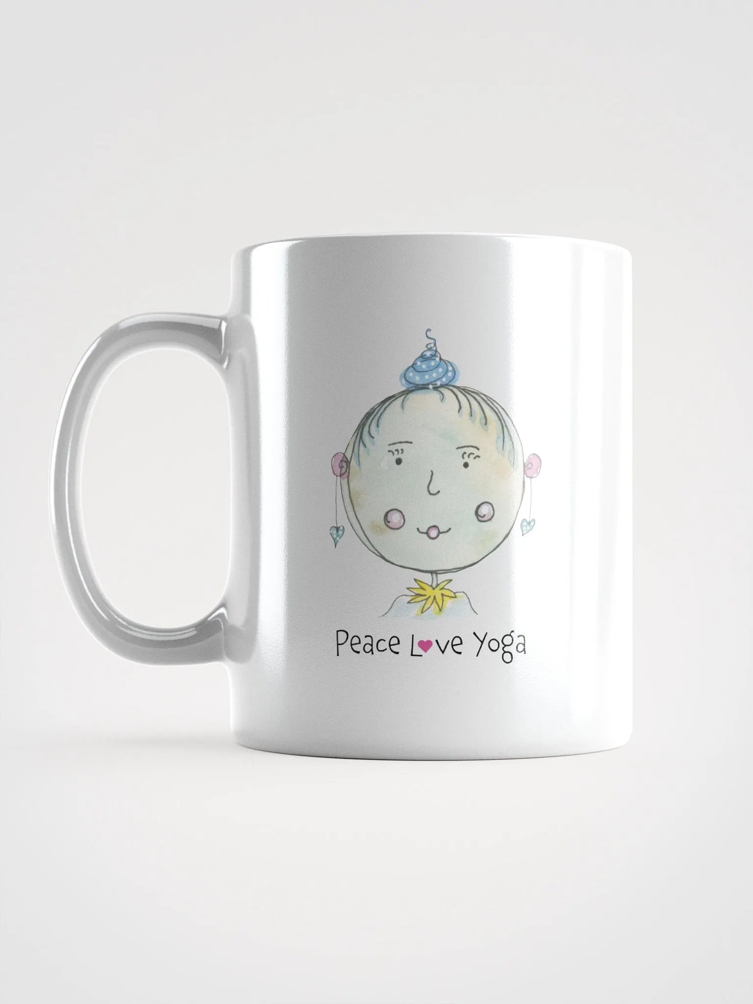 Whimsical Character Peace, Love, Yoga White Glossy Mug product image (2)