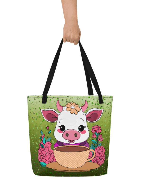 Coffee Break Cow Large Tote Bag with Pocket product image (1)