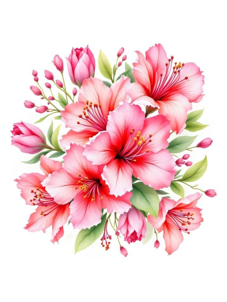 12 free Beautiful Pink Floral Bouquet - Elegant Blossom Art for Nature Lovers - Azalea watercolor clipart product image (3)