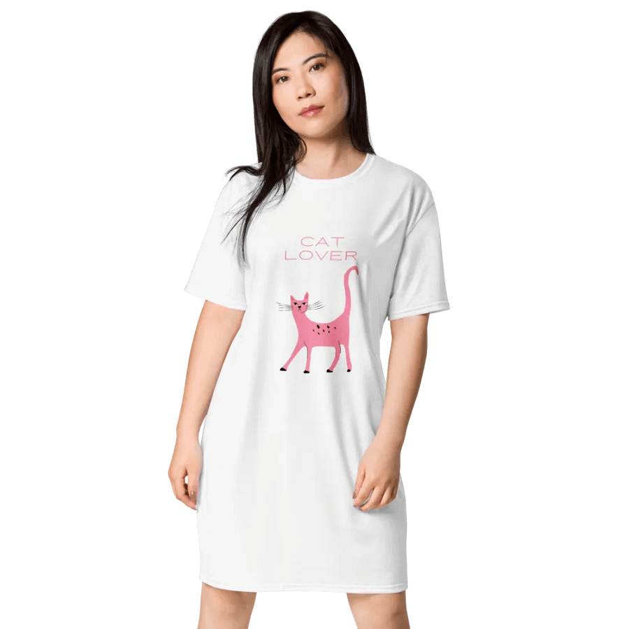 Chic "Cat Lover" All-Over T-Shirt Dress product image (3)