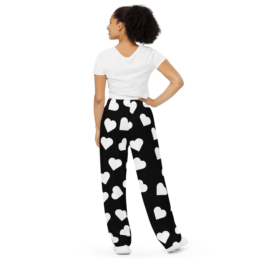 Love Pattern 5 Black and White Unisex Wide Leg Trousers product image (4)