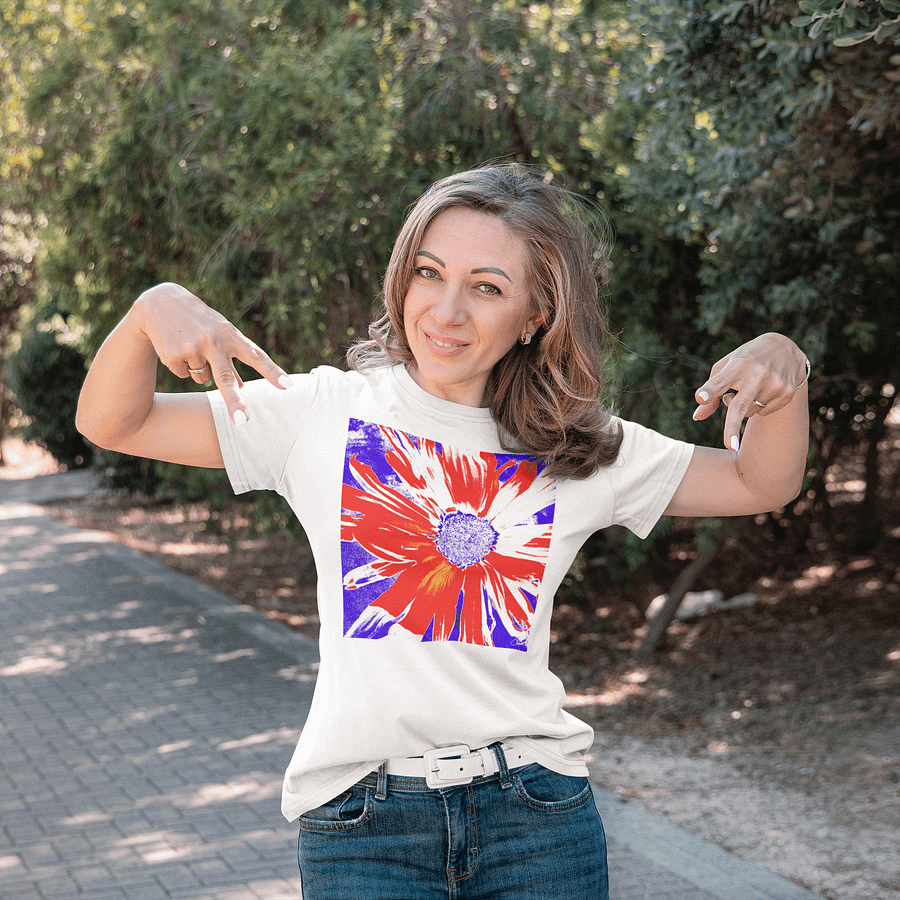Navy, Red and White Daisy on Navy Abstract Background Women's T Shirt product image (6)