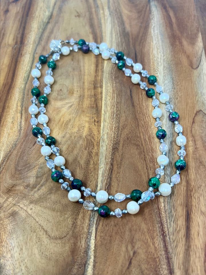 Handmade Convertible Necklace (Pearl, Ruby in Zoisite) product image (2)