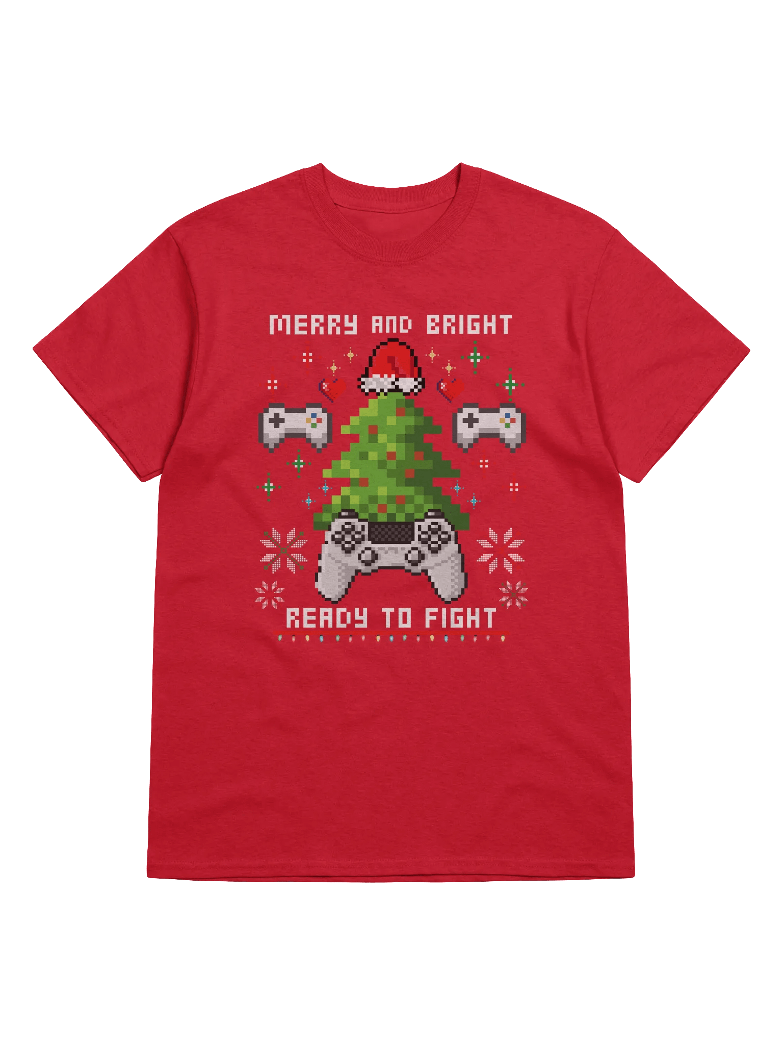 Pixel Christmas Gamer Unisex T-Shirt | Merry And Bright Ready To Fight product image (2)