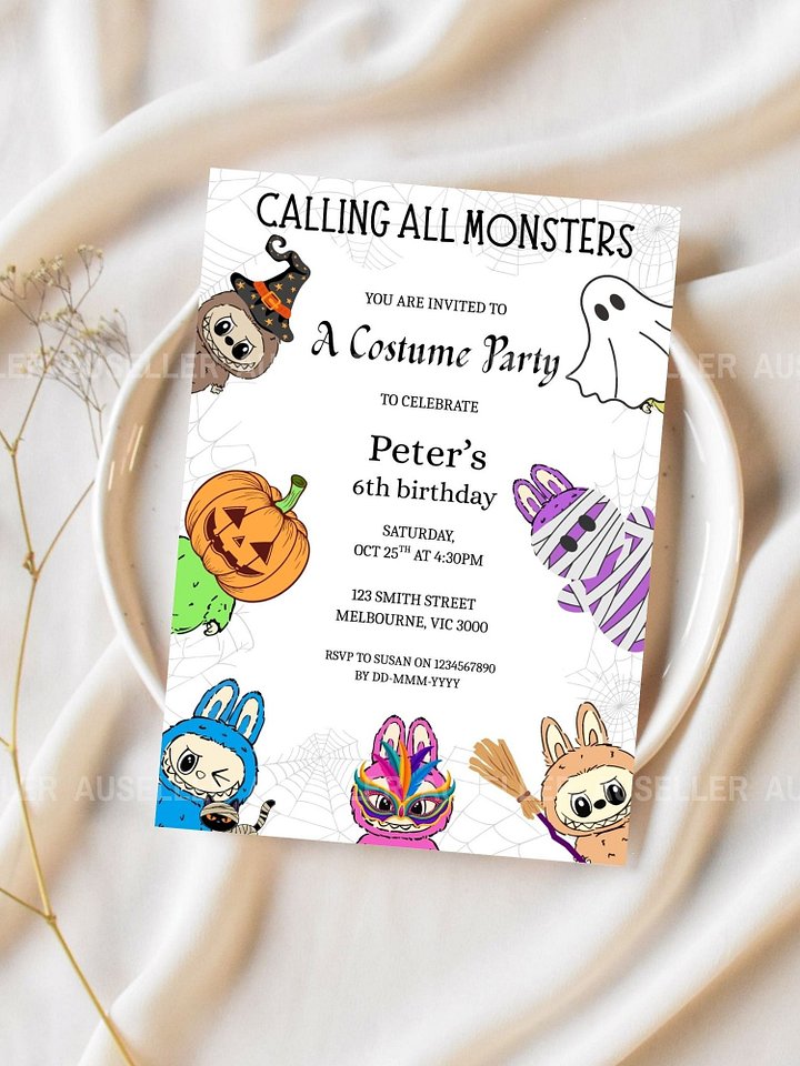Spook-tacular Labubu Halloween Costume Birthday Invitation product image (2)