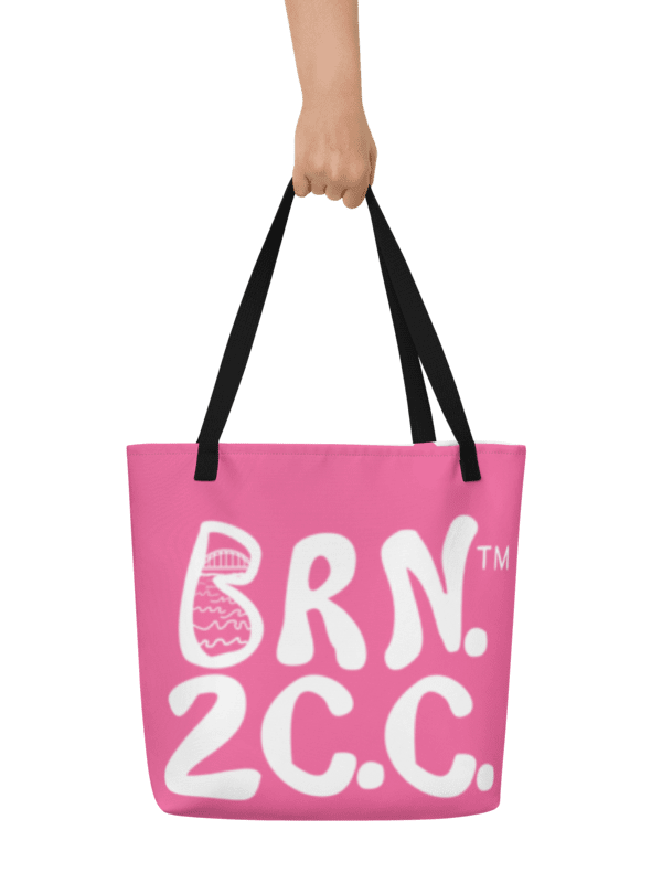 BRN.2C.C.™ | Large Tote Bag with Pocket | Coastal Classic | All-Over Logo Print | White Logo on Brilliant Rose product image (1)