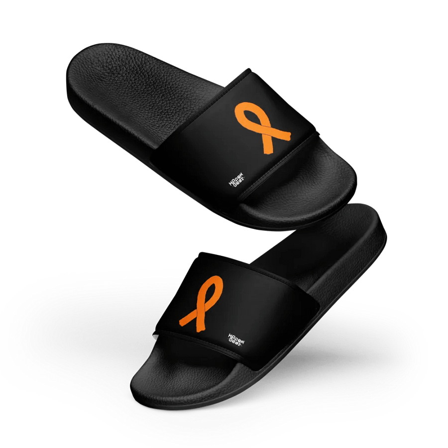 White HApex Gear White Logo Cancer Awareness Orange Ribbon. Black Men's Slides product image (11)