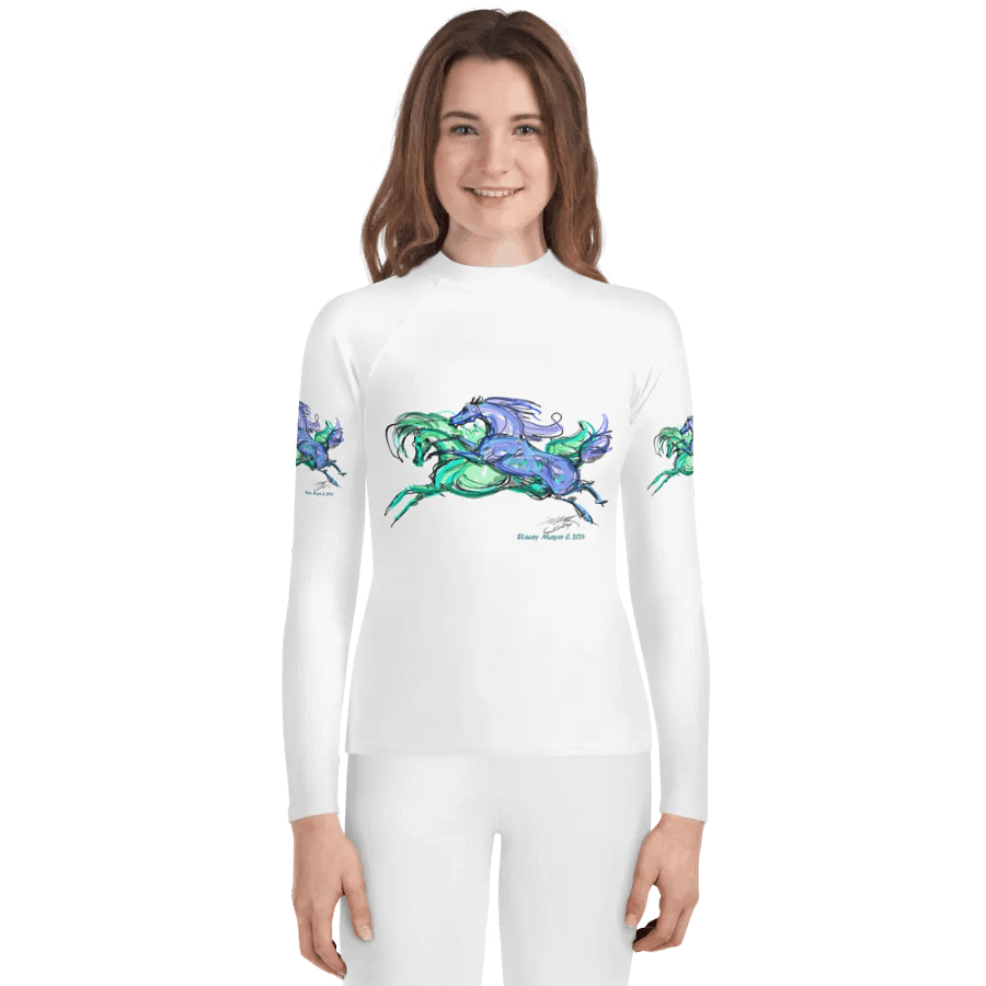 Staceys Galloping Horses Youth Rash Guard product image (1)