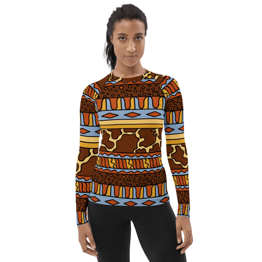 Vibrant Heritage: Hand-Drawn African Pattern All-Over Print Women's Rash Guard product image (1)