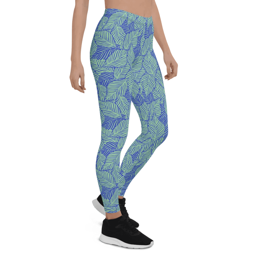 Leggings in light green and blue leafy designs for those who like natures inpired product image (7)