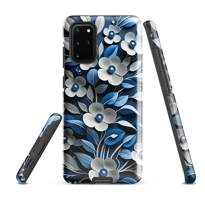 Tough Phone Case for Samsung® - Blue and White Paper Flowers product image (5)