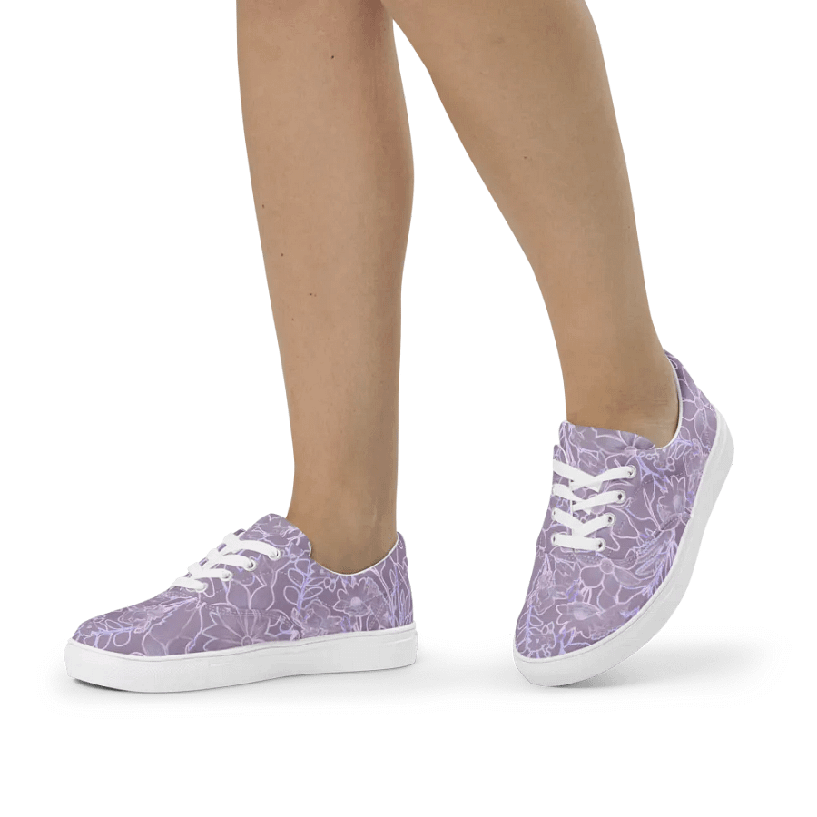Line art Lilac and Pink Floral/Women's Lace-Up Canvas Shoes by Allcolor product image (9)