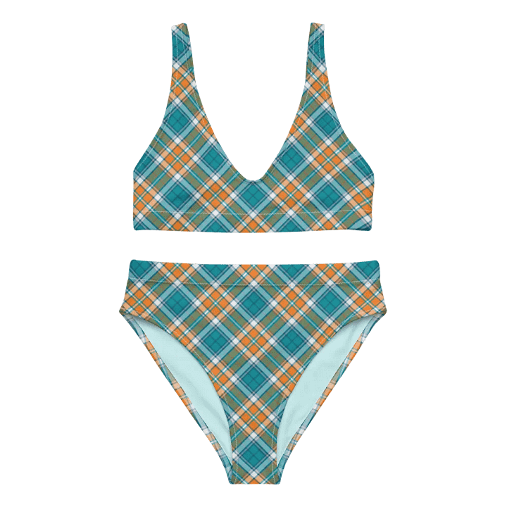 Turquoise and Orange Sporty Plaid Bikini product image (2)