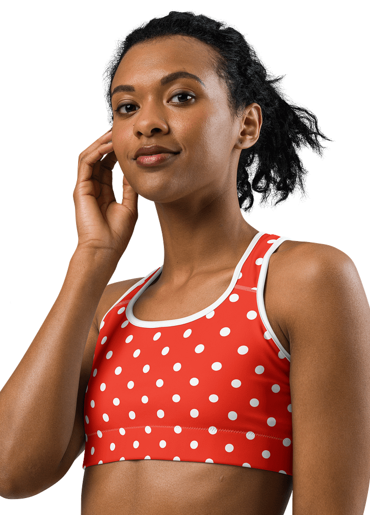 White Polka Dots on Red Sports Bra product image (1)