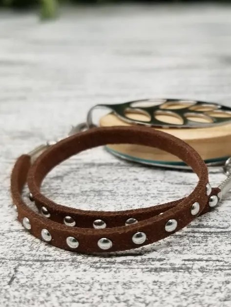 Caramel Faux Suede Stud Wrap Bracelet | Handmade Accessory for Bellabeat Leaf Urban & Ivy product image (1)