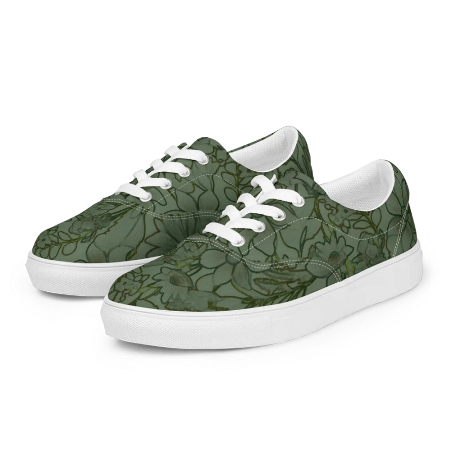 Line art Green and Dark green Floral/Women's Lace-Up Canvas Shoes by Allcolor product image (3)
